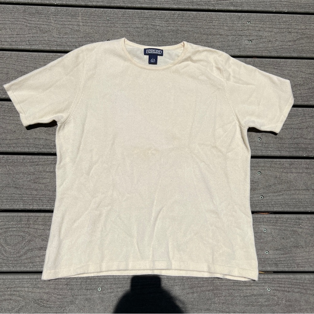 Land’s End: 100% Cashmere Cream Short Sleeve Top. Women’s Size Large.